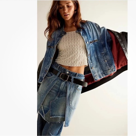 We The Free Blue Jean Shorts High-Waisted Raw Hem - Picture 3 of 12